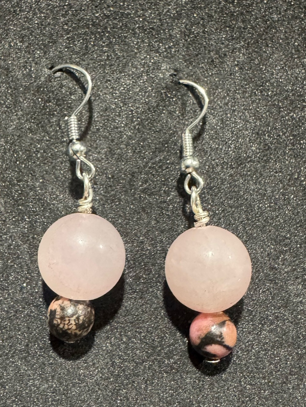 Handcrafted Rose Quartz and rhodonite Stone Drop Earrings